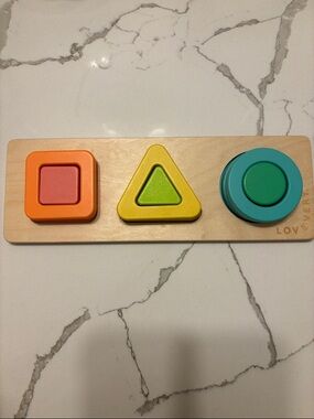 Lovevery Colorful Wooden Shape Sorting Puzzle - Orange, Yellow, Teal